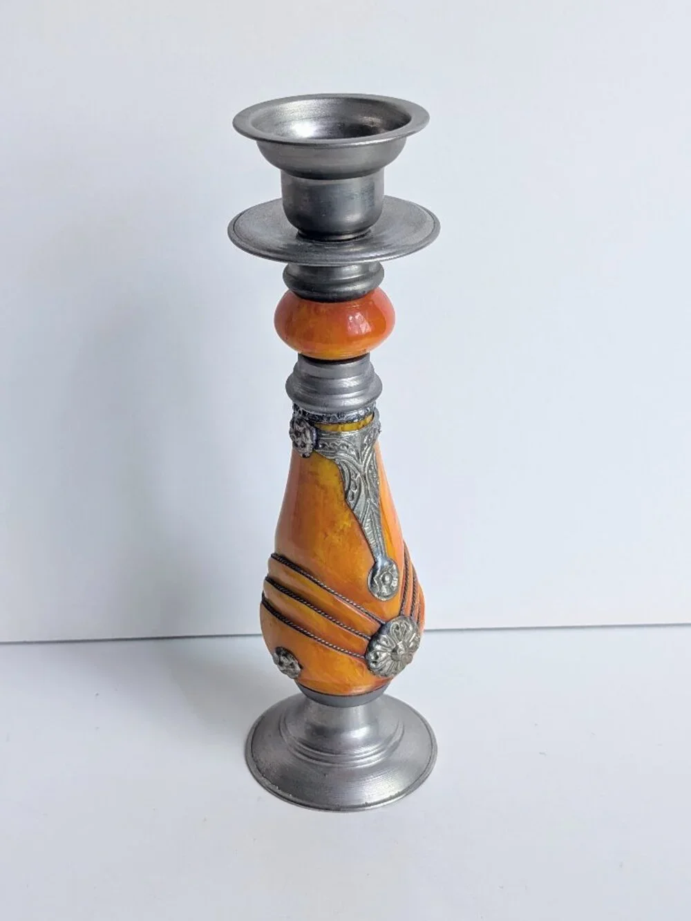 Vintage Moroccan Hand Made Resin & Metal Candle Holder Middle Eastern Decor 9